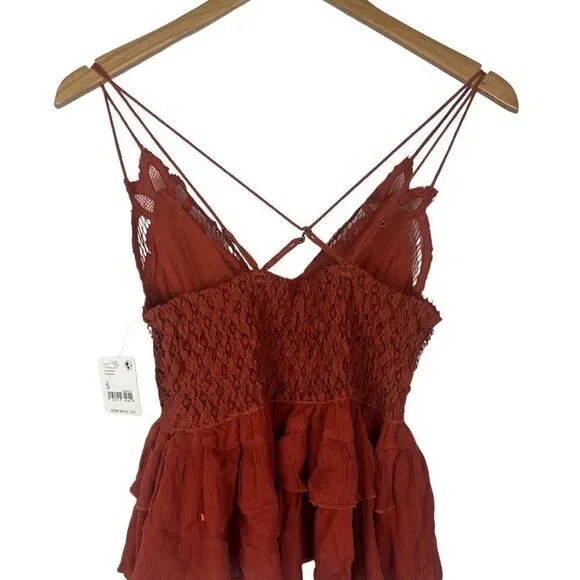 FREE PEOPLE  Adella Cami with lace Detail Orange Women's size S NWT - Picture 4 of 4
